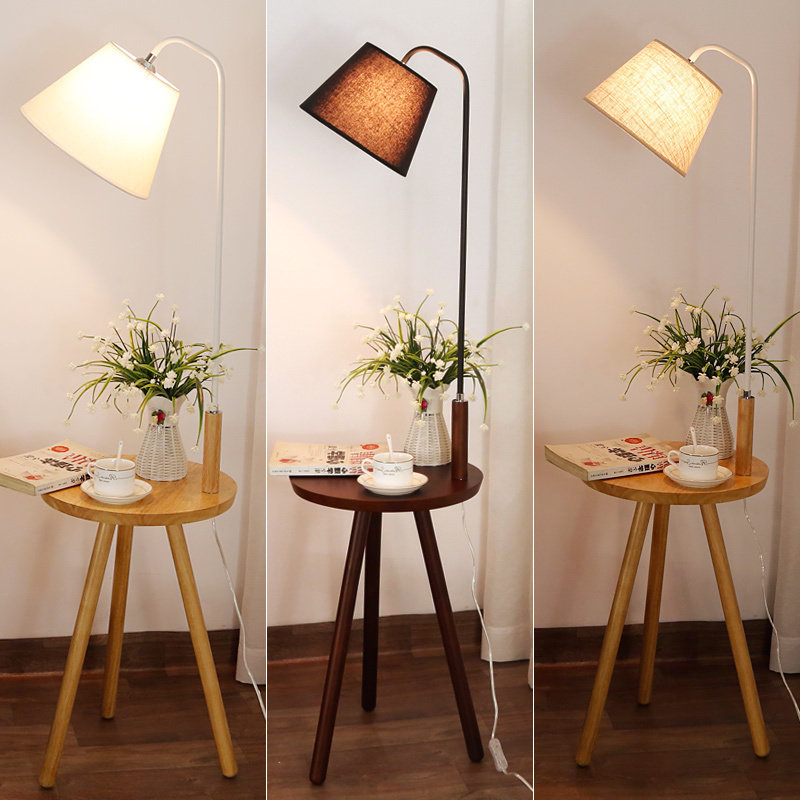 Floor lamp Creative Living room Nordic minimalist modern Personality Solid Wood Bedroom Bedside Book House Reading Light with tea table