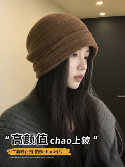 Korean high-looking pleated pile hat for women 2025 new fashion trend ear protection and warm all-match Baotou hat winter