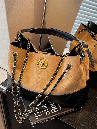 Korean rhombus chain bag women's high-end large-capacity shoulder crossbody bag commuter portable tote bucket bag