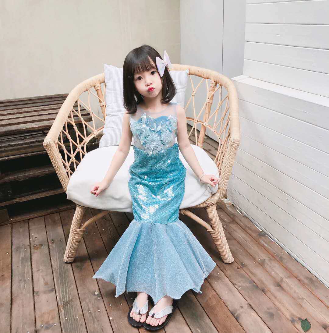 Girl Evening Gown Summer Children Love Princess Isa Princess Dresses High-end Foreign Dress Woman Baby Mermaid Pattern Clothes Dress
