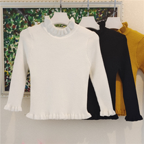 Girl White Sweater Spring Autumn children beating undershirt autumn clothing Black half-high collar knit cardiff with velvety thickened winter