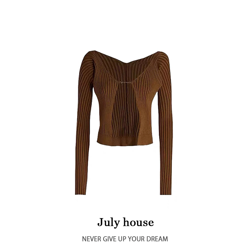 Jacquemus Ouyang Nana Jennie's Same Style Brown Slim-Fit Chic Versatile Casual Knit Cardigan Jacquemus Ouyang Nana Jennie's Same Style Brown Slim-Fit Chic Versatile Casual Knit Cardigan