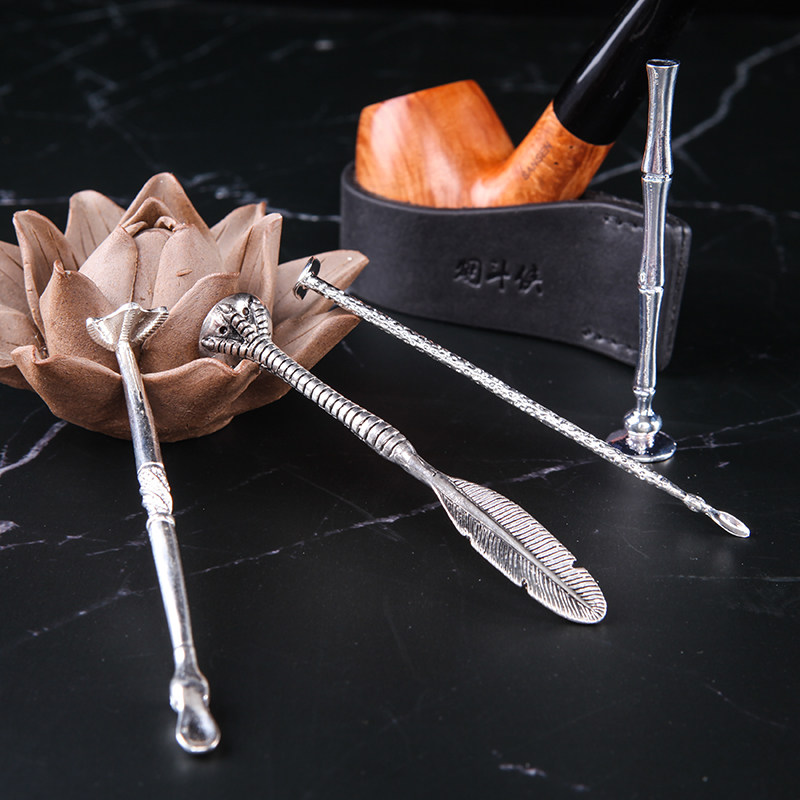 Pipe pressure rod pure copper silver-plated personality simple pipe pressure rod duck paw feather creative pipe accessories tools