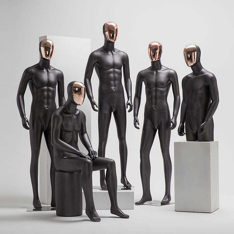 High-grade black male model props full body display rack Men's clothing store window dummy electroplated gold face model rack