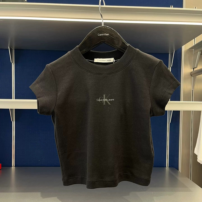 New Authentic Ck Short-Sleeve Women's Jennie-Style Round-Neck Printed Regular Shoulder Slim-Fit Cotton T-Shirt Versatile Slimming Top