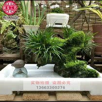 Stone basin White marble antique stone carving stone trough fish tank rockery base Small bonsai factory direct sales