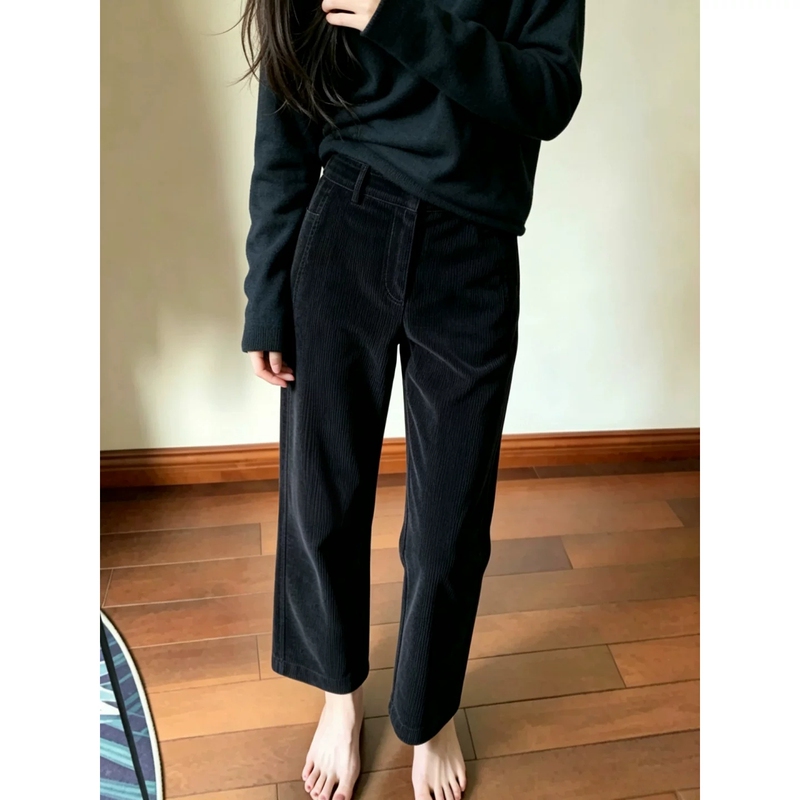 This Year's Popular Black Corduroy Curved-Leg Pants for Women, Autumn 2026 European-Style Corduroy Cropped Pants, Straight-Leg Wide-Leg Pants This Year's Popular Black Corduroy Curved-Leg Pants for Women, Autumn 2026 European-Style Corduroy Cropped Pants, Straight-Leg Wide-Leg Pants