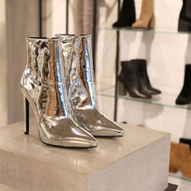 European and American 2020 autumn winter new lacquer leather high heel short boots Women finale with sexy pointed Martin boots female plus suede Inn Wind