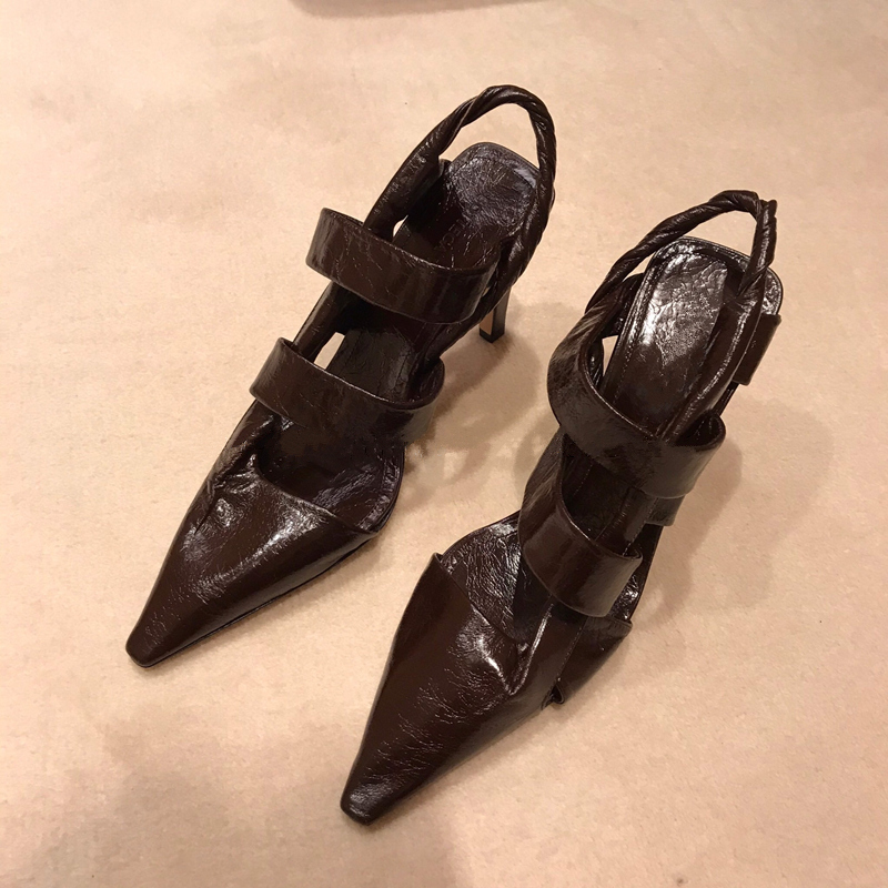 Europe and the United States 2022 new retro hollow French pointed high heels stiletto with Roman toe sandals women's summer