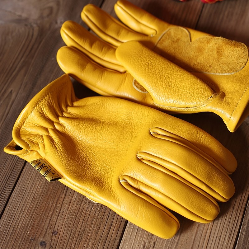 Cowhide Motorcycle Outdoor Riding Genuine Leather Gloves for Men, Non-Slip, Wear-Resistant, Yellow, Vintage Harley, All Seasons Cowhide Motorcycle Outdoor Riding Genuine Leather Gloves for Men, Non-Slip, Wear-Resistant, Yellow, Vintage Harley, All Seasons