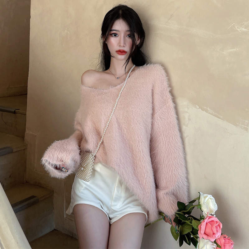 Korean Style Mid-Length Pure Desire Style Park Bo-Geum Same Style 2025 Autumn and Winter Loose Top Women's Pullover V-Neck Mink Velvet Sweater