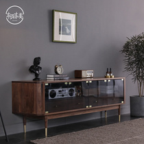 Modern minimalist light and luxurious Nordic style Black walnuts wood TV cabinet 1 8 m Guest hall furniture