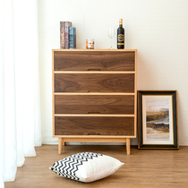 Nordic Full Solid Wood Oak Wood Four Bucket Cabinet Minimalist Daily Black Walnuts Crash Color Living-room Locker Accommodation Cabinet