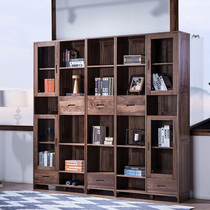 Nordic modern minimalist solid wood bookcase wood wax oil furniture Black walnuts solid wood bookcase lockers oak bookshelves