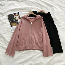 Sweater coat womens 2020 new spring and autumn thin cardigan loose Korean bf zipper casual Joker lazy top