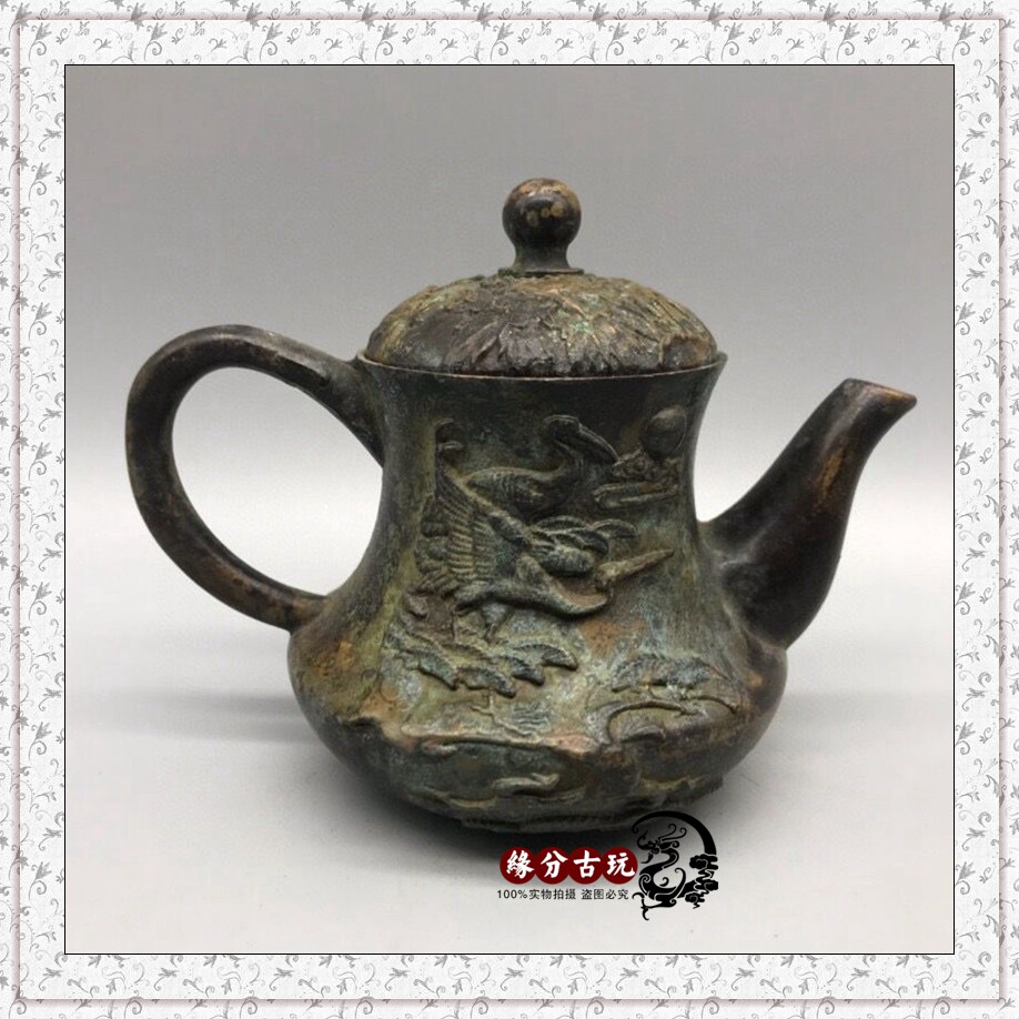 Xuancalligraphy old bronze wine pot teapot wine with tea set ancient fun old goods old goods imitation ancient handicraft hawks furnishing-Taobao