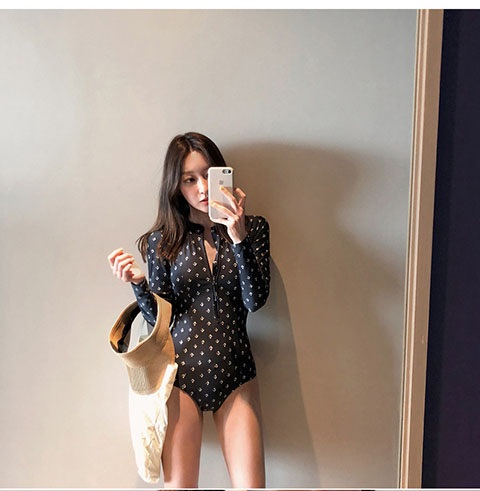 Đồ bơi mới của Hàn Quốc được che chắn mỏng bụng gợi cảm áo tắm một mảnh áo tắm dài tay chống nắng lặn thể thao bơi lội bộ đồ bơi liền thân