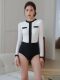 New diving suit for women, long-sleeved one-piece, slim snorkeling sports triangle surfing suit, conservative sports hot spring swimsuit