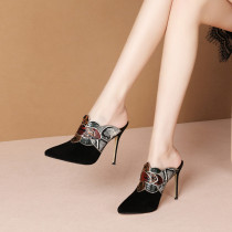 2022 summer high heel sandals outside wearing womens shoes temperament stiletto heel pointed toe sexy fashion bag toe leather half drag