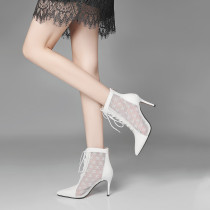 Summer Fall 2022 Boots Kids Thin Martin Boots High Heel Pointed Toe Temperament Stiletto Mesh Leather Boots