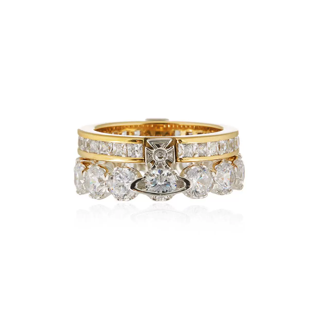 Кольцо (Vivienne Westwood) empress saturn двойное с кристаллами, двухцветное, размеры US 6–10