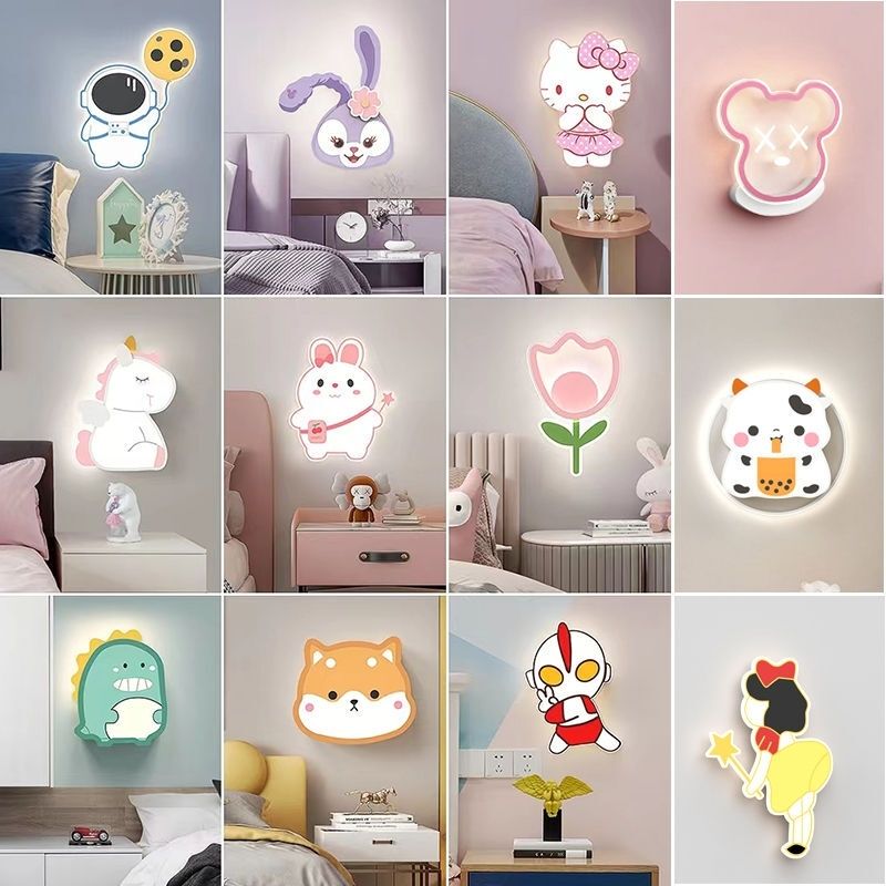 Cartoon Kidsren's Room Wall Lamp for Boys and Girls, Princess Bedroom, Cute Hello Kitty Eye Protection Room Led Bedside Lamp