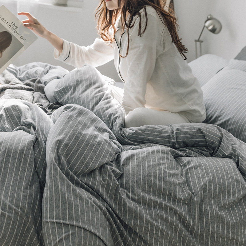 Day-style lukewarm wind geranium quilted knitted cotton quilt cover double 2 m full cotton striped pure cotton single 1 5 m