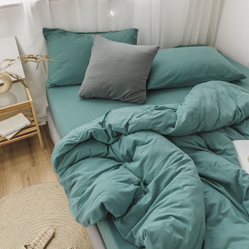 Japan-style Nordic minimalist pure colour pure colour geranium cotton 1 8m double bed bamboo hat four pieces of full cotton knit sheet quilt cover