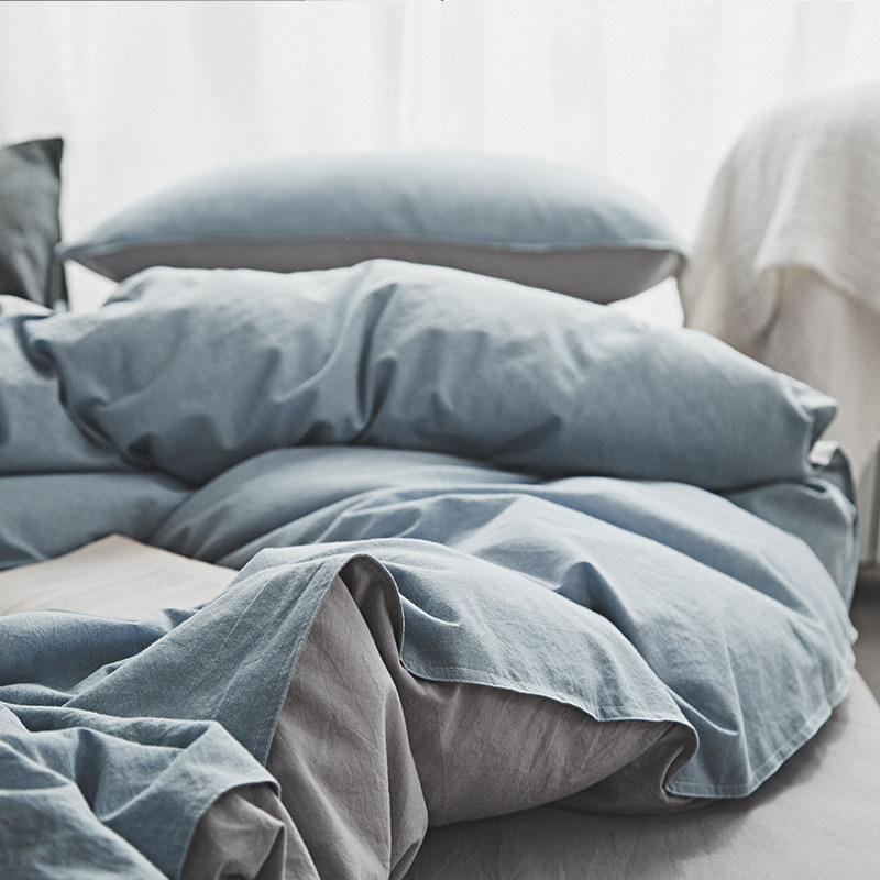 Japanese - style minimal cotton cotton four - piece double - square color 1 8m cotton dormitory three - piece bed beds