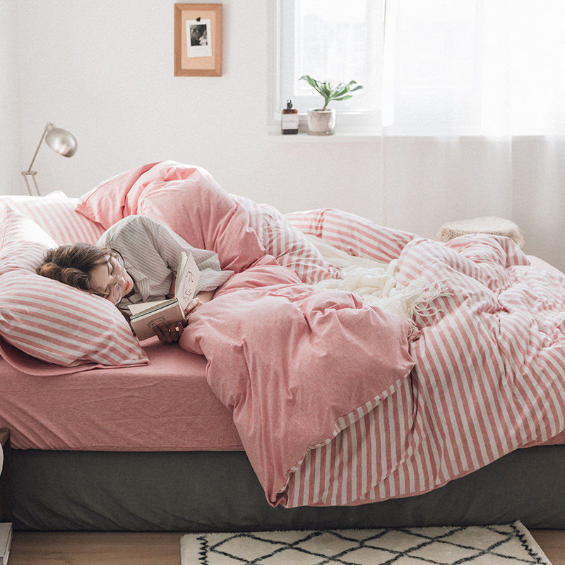 Sun-style minimalist cotton knit cotton four pieces Nordicum cotton quilted by cover bed linen 1 8 m double pure cotton