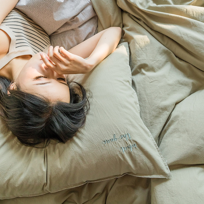 ins wind all cotton washed cotton pillowcase net red embroidered pure cotton pillowcase 48 * 74cm single pair shot 2