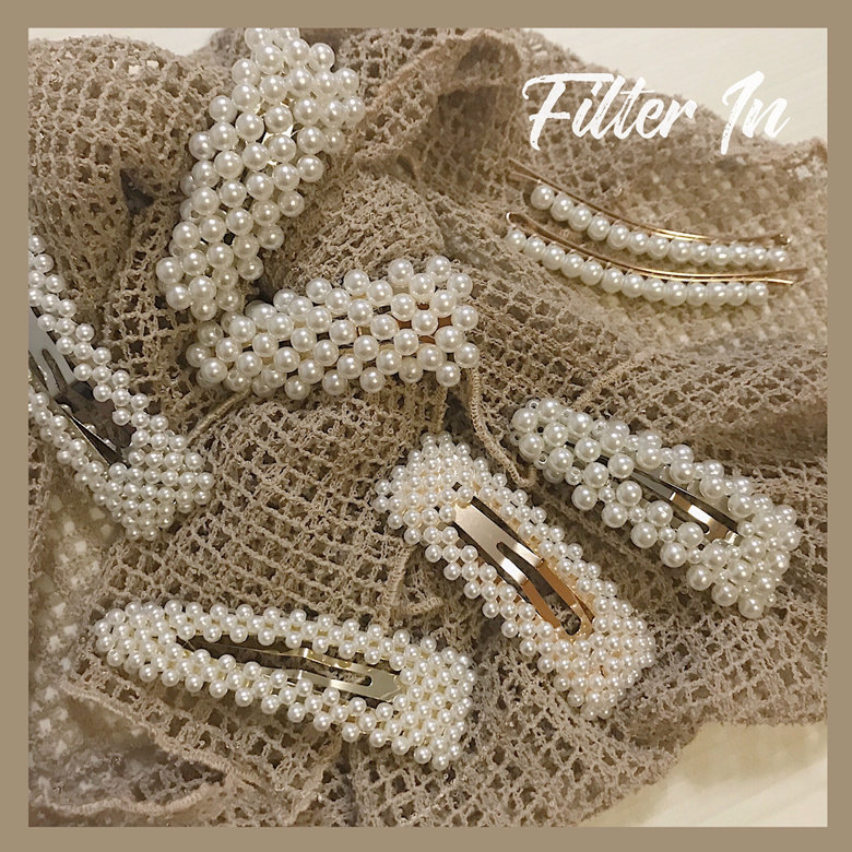 With filter｜Japanese retro French girl handmade pearl square triangle hairpin lat*ice rili