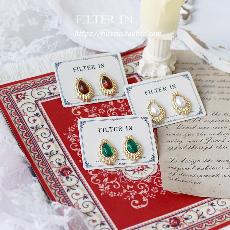 With filter retro court earrings pearl gem 925 silver stud ear clip Western antique vintage