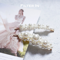 With filter｜Simone Rocha catwalk style handmade pearl string flower elegant temperament ins hairpin side clip