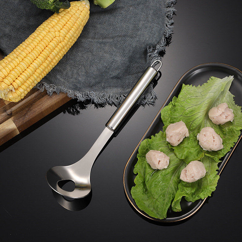 304 Stainless Steel Meatballs Spoon Fish Balls Making Spoon Shrimp Balls Spoon Round Dining Soup Spoon Shrimp Slip Squeeze Pill Spoon