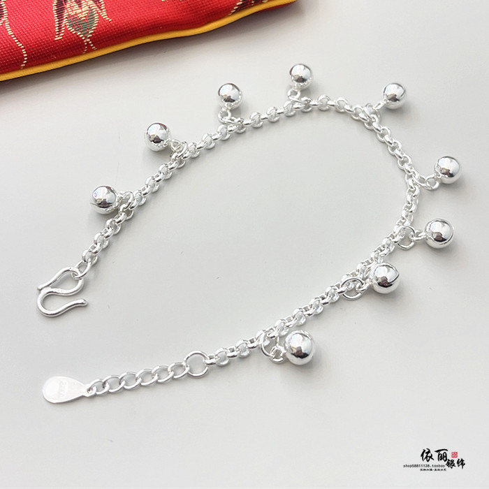 Bell-Shaped Sterling Silver Women's Bracelet 990 Pure Silver Bell Niche Design Bracelet for Girls and Best Friends Bell-Shaped Sterling Silver Women's Bracelet 990 Pure Silver Bell Niche Design Bracelet for Girls and Best Friends