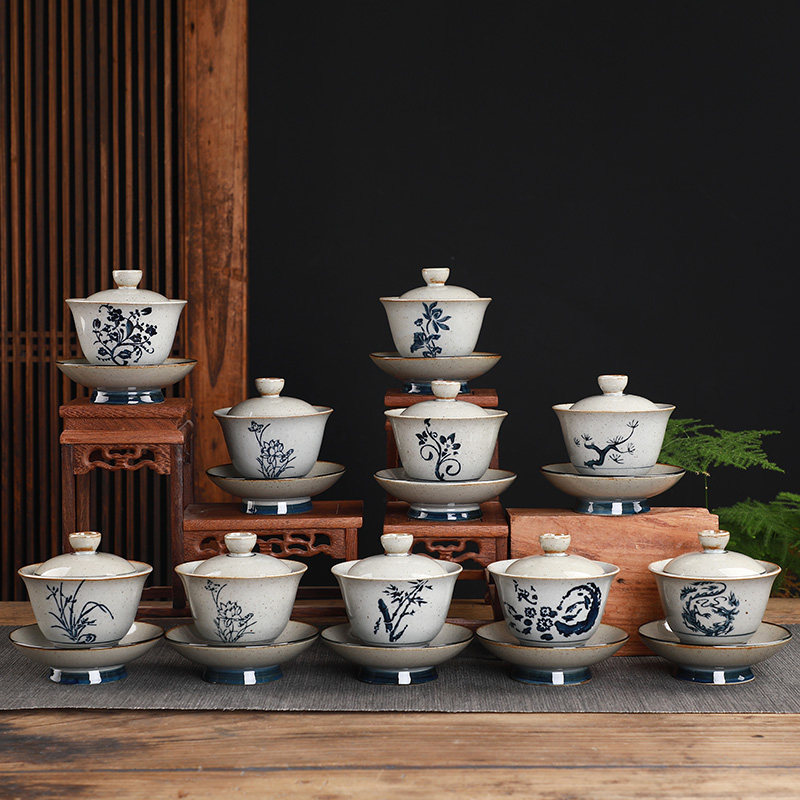 Hand-painted three-year-old retro Gaiwan LOGO gift custom lettering Company activity return gift Shop opening gift