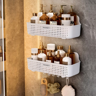 Powder room storage rack wall-mounted punch-free bathroom shower toilet washbasin wall storage shelf