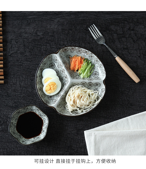 Tấm gốm tấm tấm ăn sáng hộ gia đình bộ đồ ăn sáng tạo phong cách Nhật Bản 3 tấm lưới tấm trái cây khô tấm khay inox đựng thức ăn