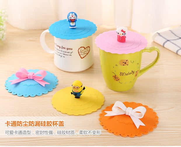 Phim hoạt hình thực phẩm Lớp Silicone Cup Cup Cup Thermos Cup Cover Universal Seal Bụi gốm Cup Cup Cup - Tách bình nước thủy tinh 500ml