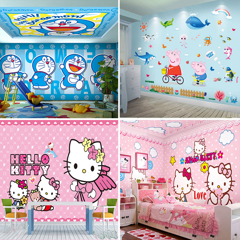 Cartoon Kitty Cat Girl Wall Sticker Kids Playground Sticker Peppa Pig Doraemon Jingle Sticker