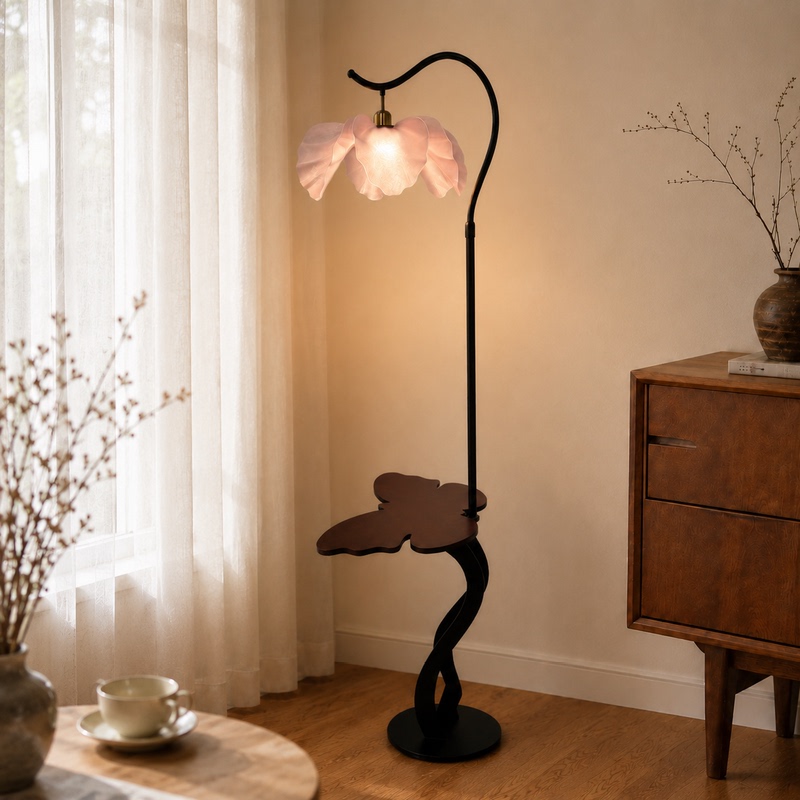 2026 Bedroom Bedside Vintage-Style Petal Floor Lamp Living Room Sofa Coffee Table High-Value Integrated Storage and Ambiance Light