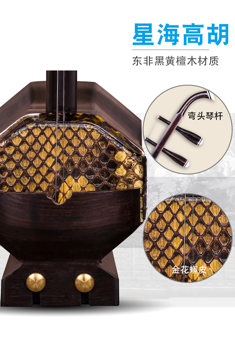 Xinghai mun 8746 Gao Hudongfei màu đen gỗ hồng vàng mận kịch nhạc cụ đệm nhạc cụ Gaohu hình bát giác để gửi phụ kiện - Nhạc cụ dân tộc mua sáo