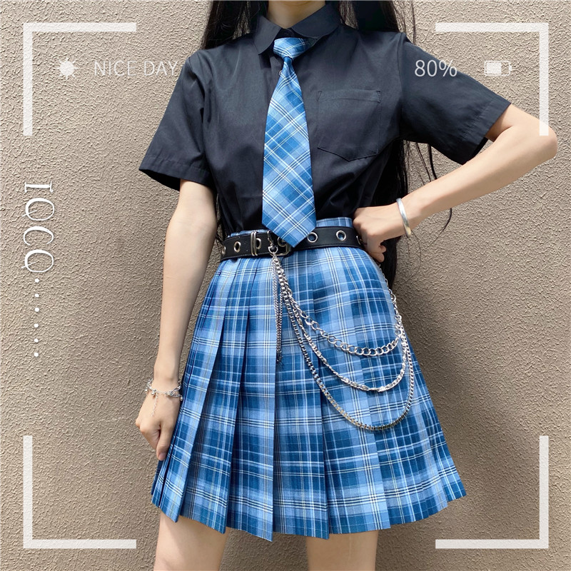 (iqcq) jk uniform basic black shirt long-sleeved female wild top orthodox student straight solid color short-sleeved