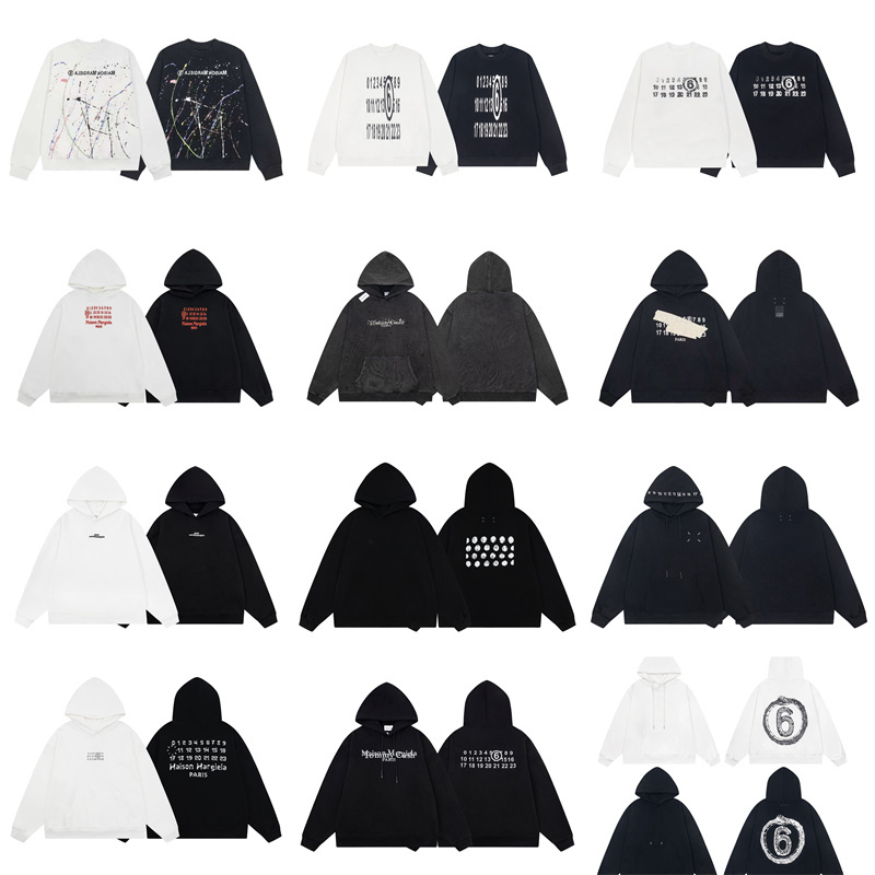24Ss Collaboration New Model Mm6 Loose Fit Washed Distressed Letter Print Unisex Casual Hoodie Sweatshirt