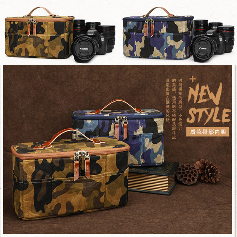 Professional photography digital liner bag single-eye camera micro-single-eye camera lens storage bag portable portable batik camouflage canvas