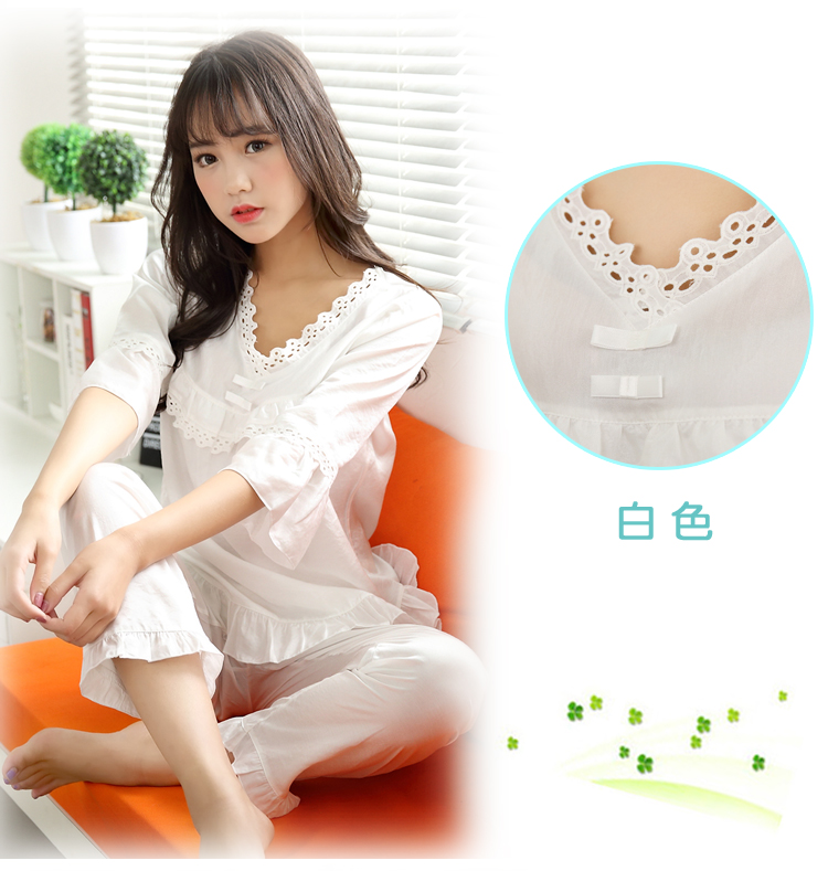 Pyjamas của Phụ Nữ Mùa Hè Đặt Cotton Lụa Tencel Cotton Giản Dị Màu Rắn Kích Thước Lớn Ladies Thoải Mái Ren Nhà Dịch Vụ Tay Áo Quần bộ mặc nhà thu đông