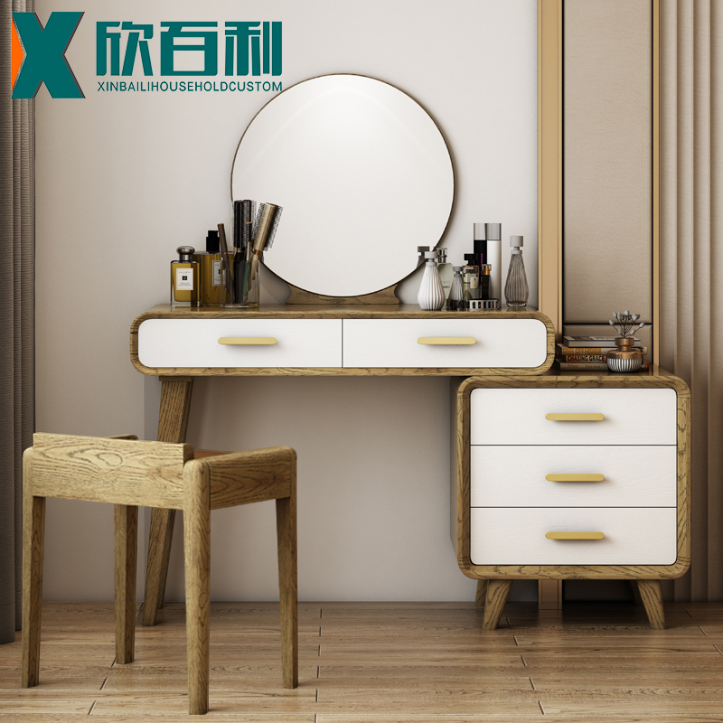 Nordic full solid wood dressing table Modern simple Walnut color dressing table Bedroom small apartment retractable dressing table