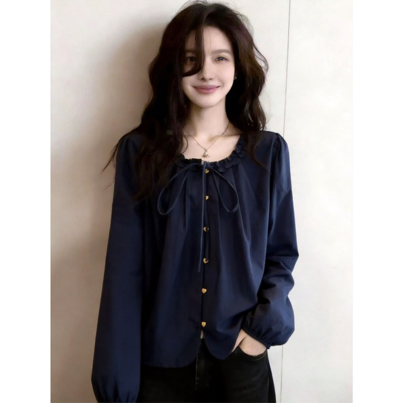 Retro High-End Lace-Up Shirt for Women in Spring, Plus Size, Fashionable and Elegant, Slimming and Loose-Fitting Top