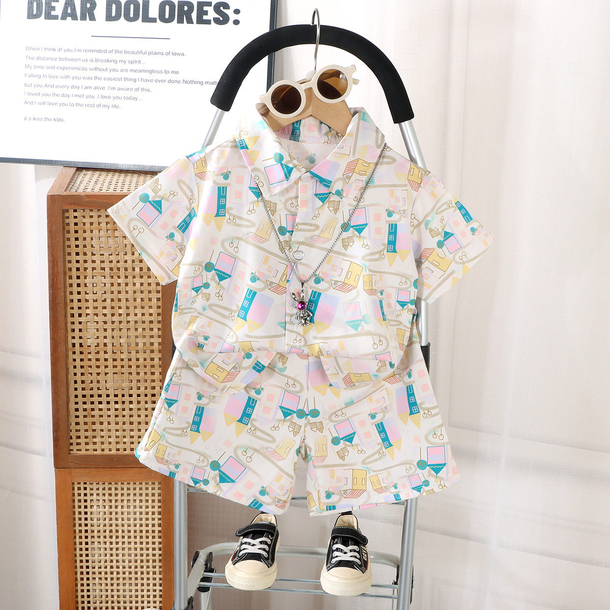 boys summer hong kong style printed short sleeve shirt and shorts two piece set boys summer hong kong style printed short sleeve shirt and shorts two piece set